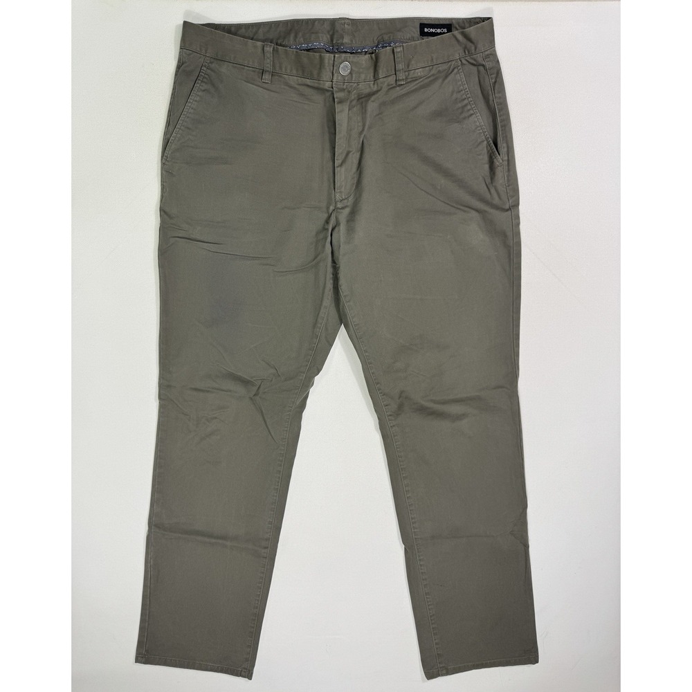 Bonobos Straight Fit Pants Men 38x34 Olive Green Canvas Chino Work Casual 38x33